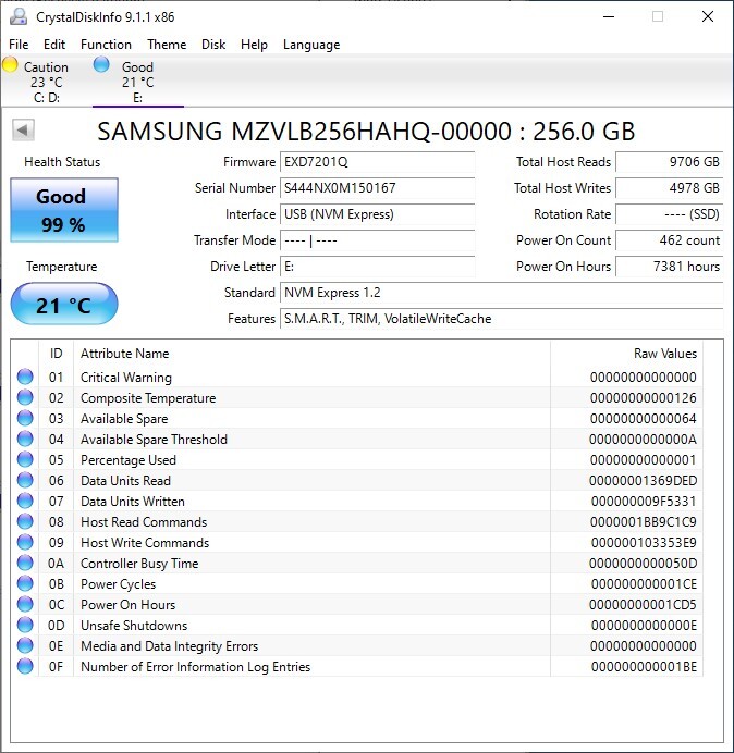 【7381時間】SAMSUNG MZVLB256HAHQ-00000 : 256.0 GB SSD M.2【正常判定】#7_画像3