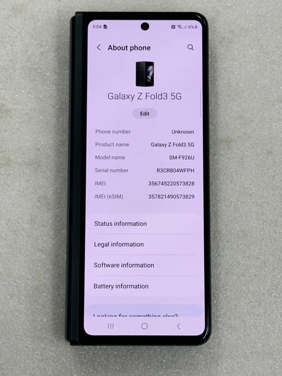 ★ ジャンク品 Samsung Galaxy Z Fold3 5G ブラック 256GB (12GB RAM) SM-F926U 本体 部品取り外し用 ★の画像9