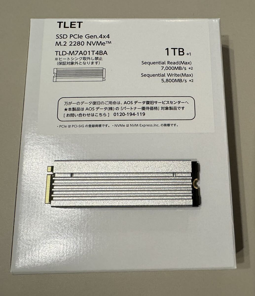 東芝 ヒートシンク付き内蔵SSD TLD-M7A01T4BA 1TB M.2 Gen4 美品_画像1