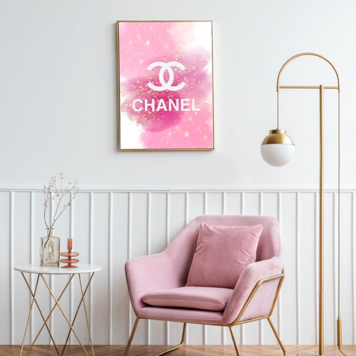 H113 アートポスター シャネル CHANEL 花 白 ピンク 高級感