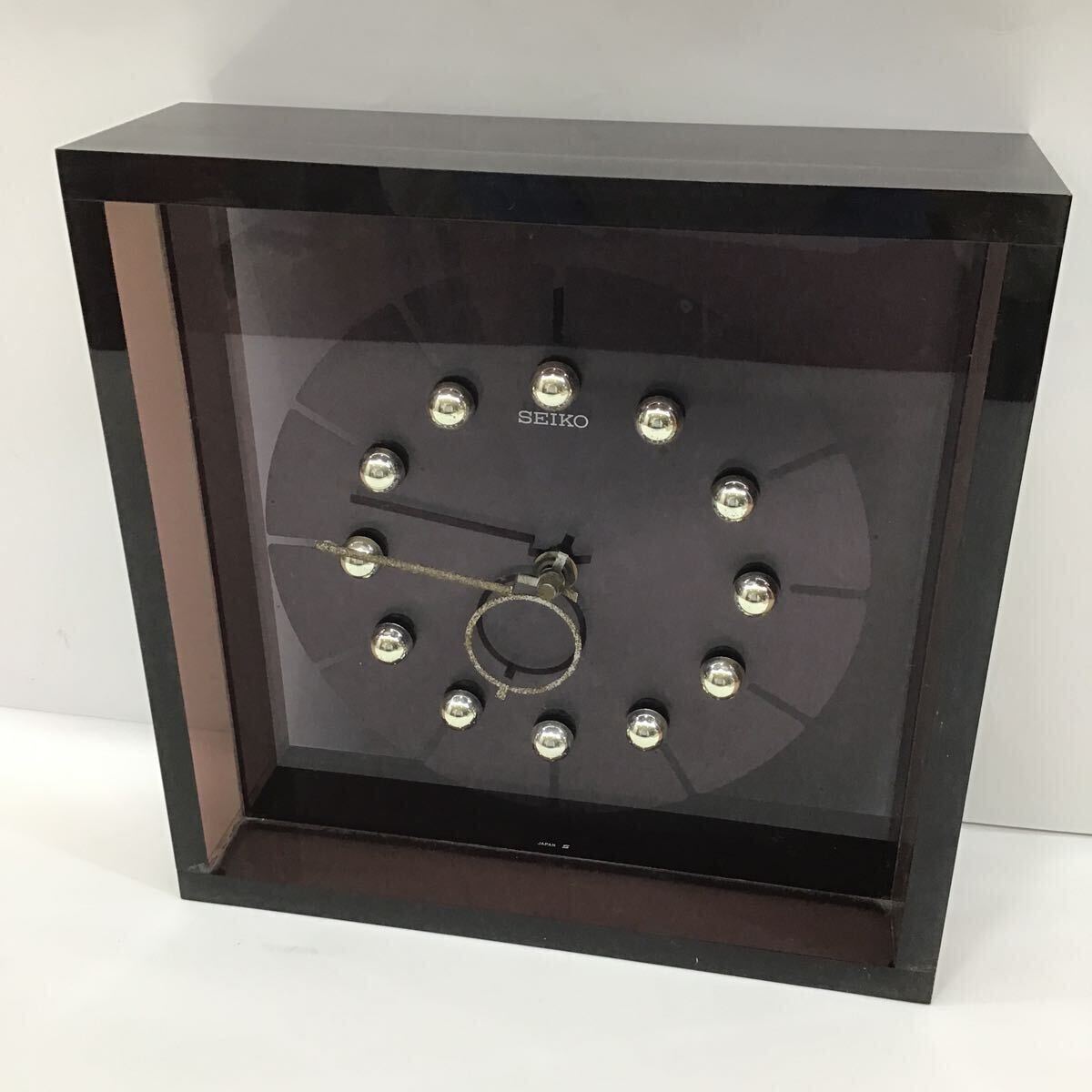 （YY）【同梱可】SEIKO 置き時計 掛け時計 TZ668K セイコー 時計 アナログ 日本製 ブラウン系 透明 正方形 縦横共に24.5cm 幅7.5cm_画像1