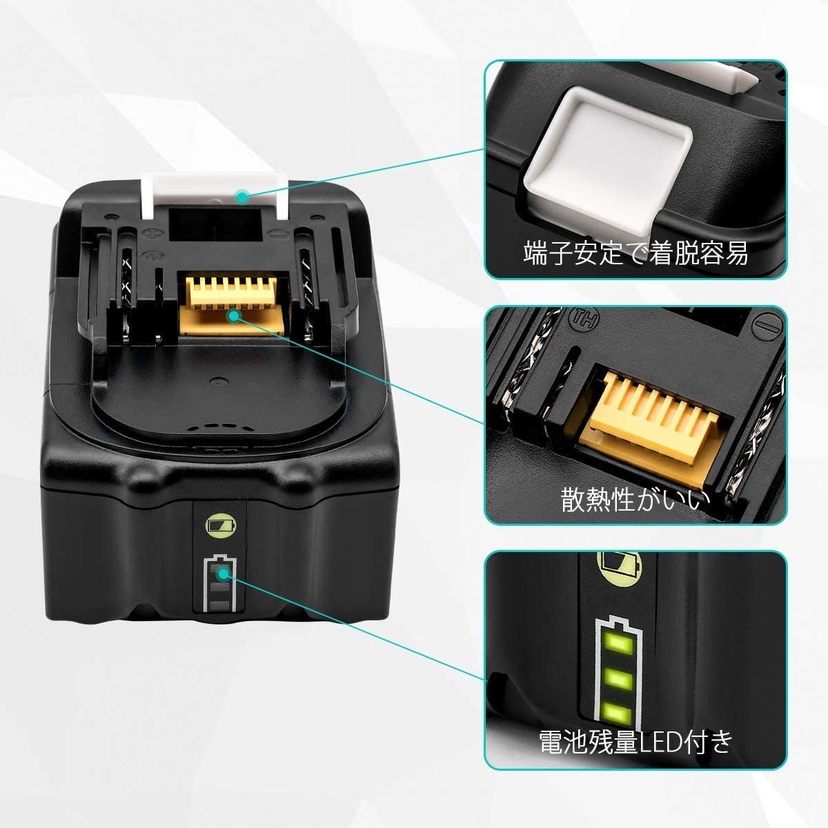 マキタ互換バッテリー　18V　 BL1860B(緑) LED残量表示付　6個セット マキタ 互換バッテリー 18V 6.0Ah　Ｎｏｎｅ_画像2