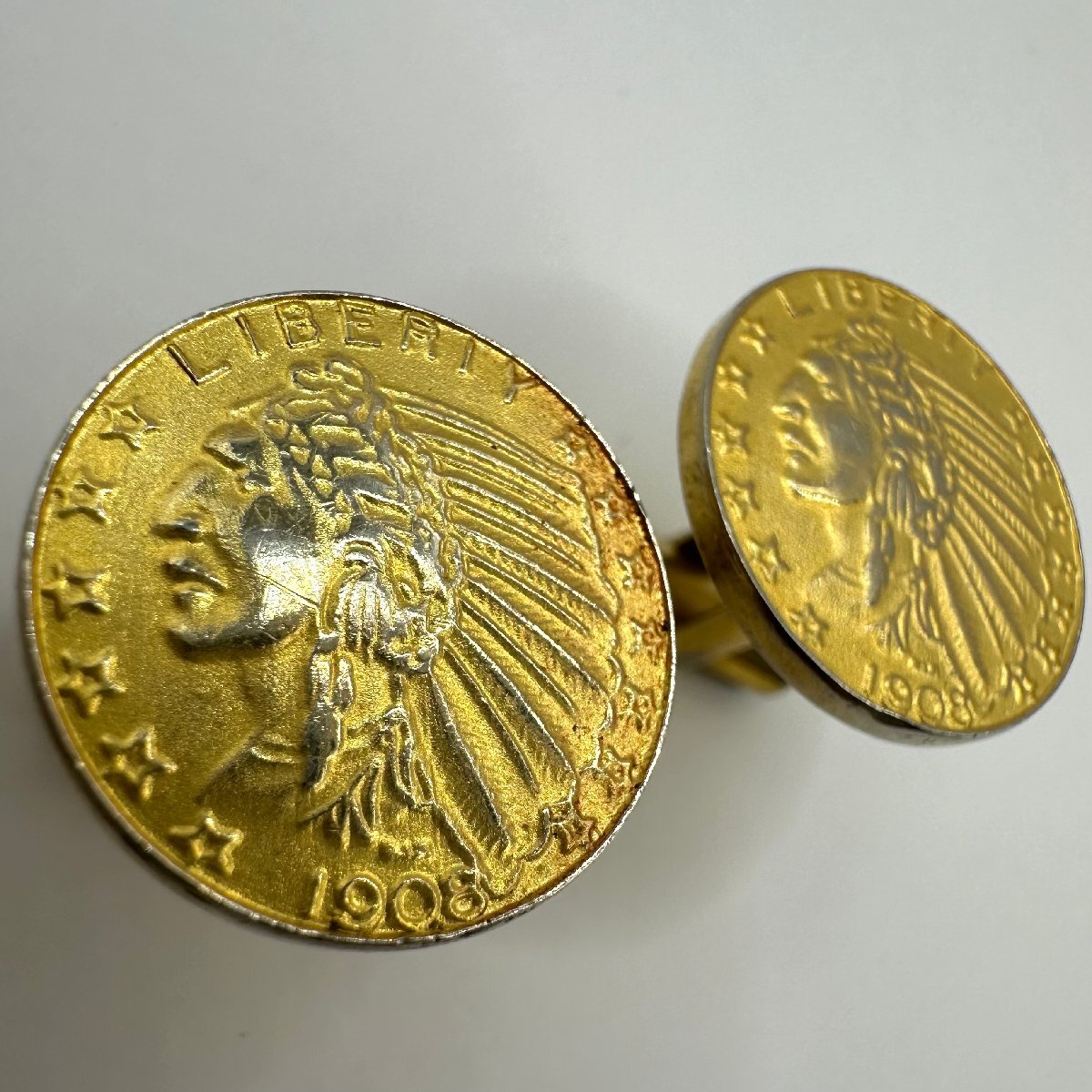 q440 リバティ アメリカ硬貨タイピン インディアン人像 1908年 など カフス カフスボタンの画像7