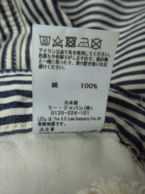 t4711　美品　Lee　ヒッコリー デニムパンツ　日本製　ネイビーｘホワイト　ストライプ　綿100％　Mサイズ　リー　_画像5