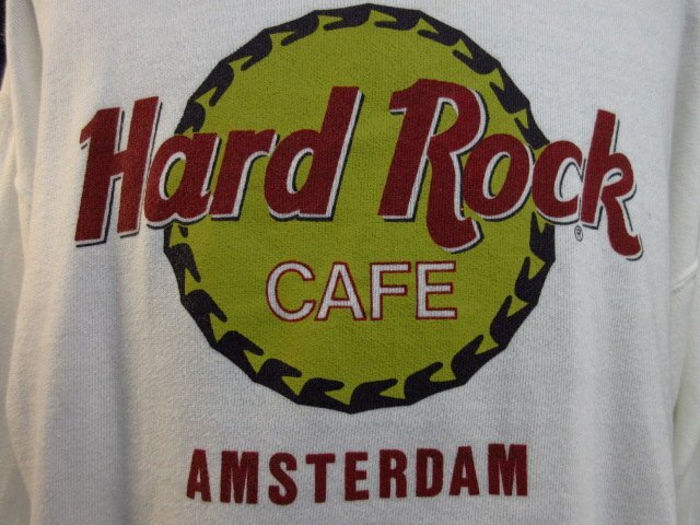 m4292 Hard Rock CAFE/BESCO　トレーナー　現状品　XL　白　裏起毛　プリント　AMSTERDAM　綿混紡_画像2