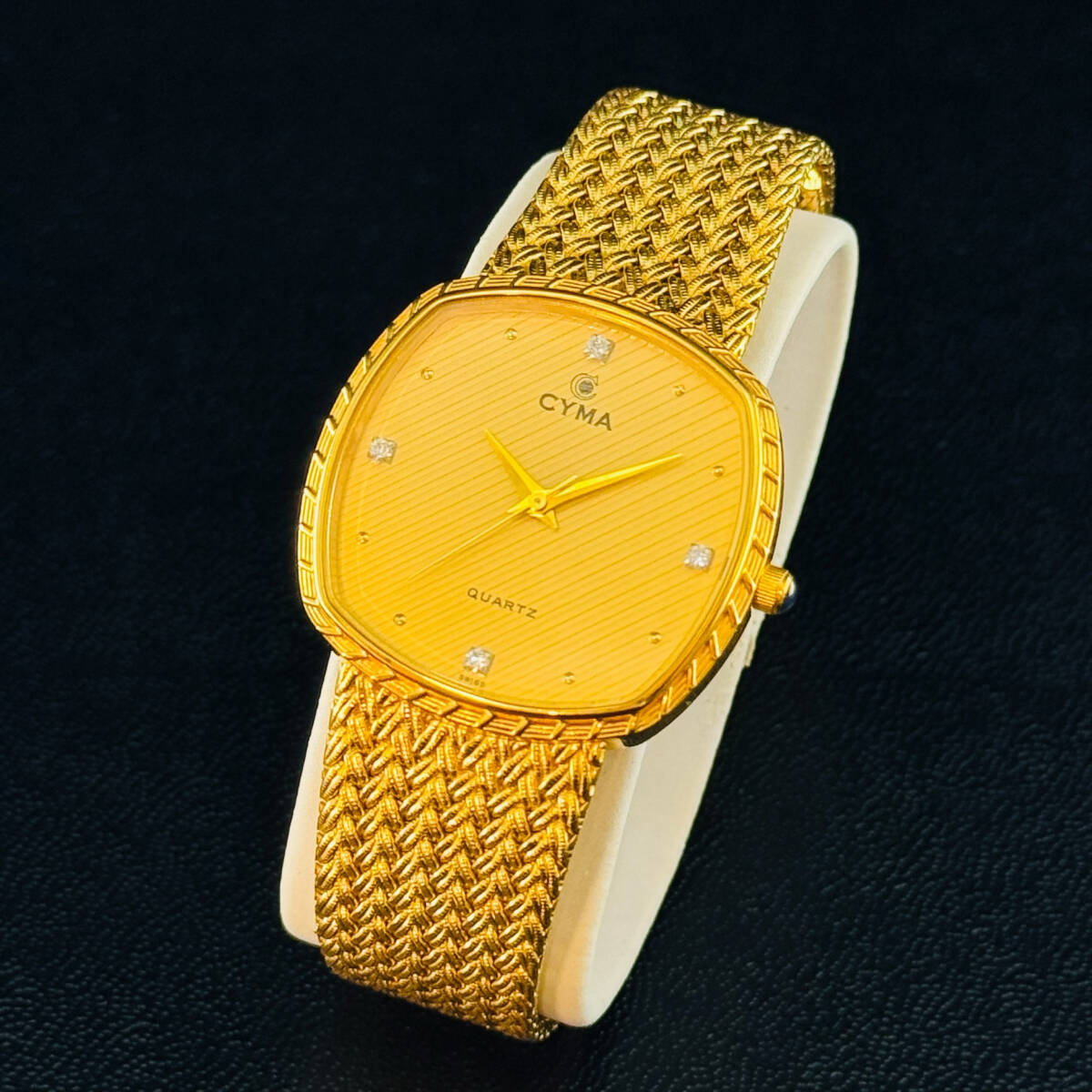 CYMA Cima 604SP QUARTZ quartz 4P diamond Gold color present condition goods 14910 1 jpy exhibition brand watch wristwatch good-looking men's 