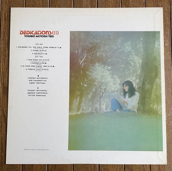 秋吉敏子トリオ◆TOSHIKO AKIYOSHI TRIO - DEDICATIONS Ⅱ BOB DAUGHERTY/ ANDREW SIMPKINS(b),JIMMY SMITH/PETTER DONALD(ds) 国内盤_画像2