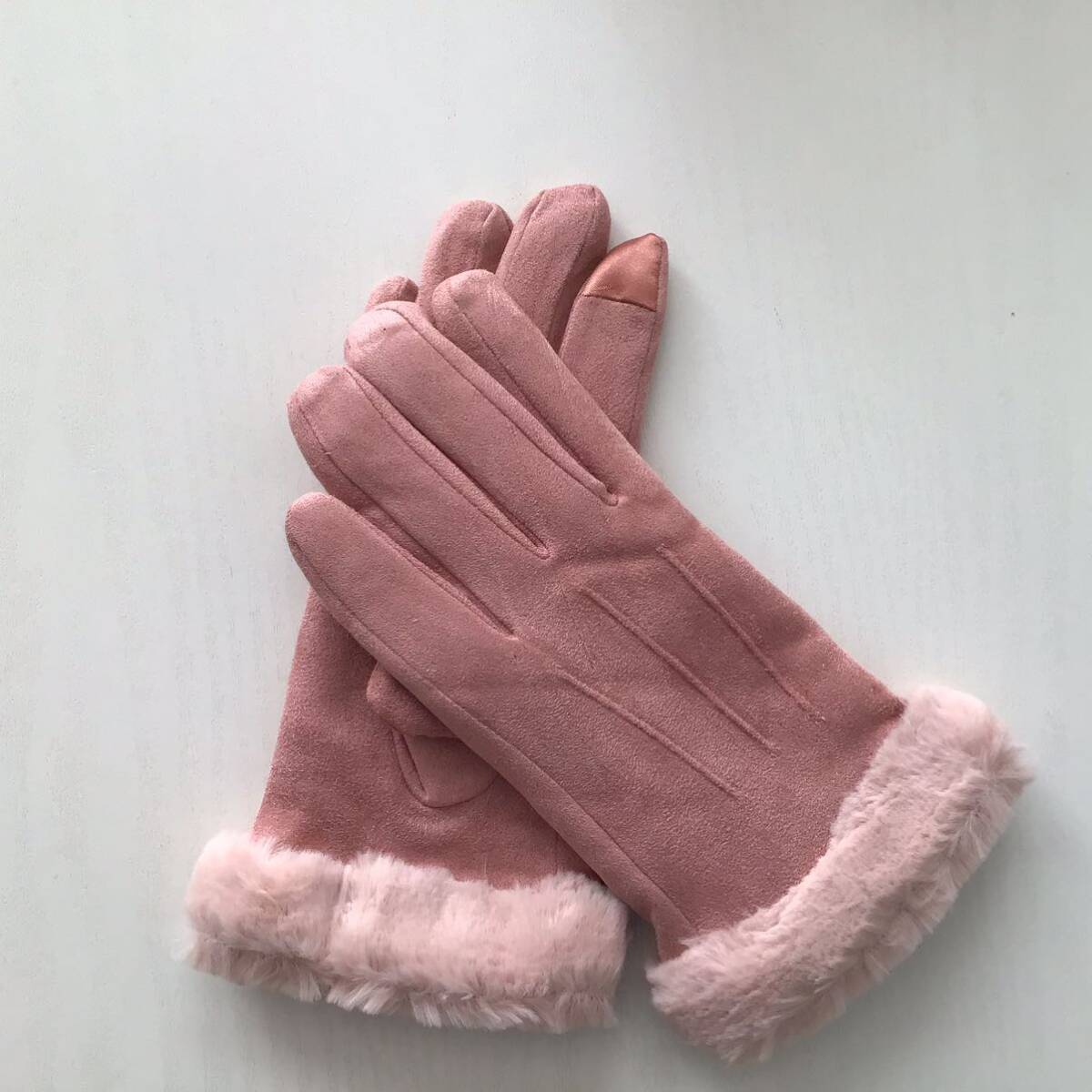 HUJK 手袋 レディース　ふわふわのファー スマホ対応 タッチパネル ピンク_画像6