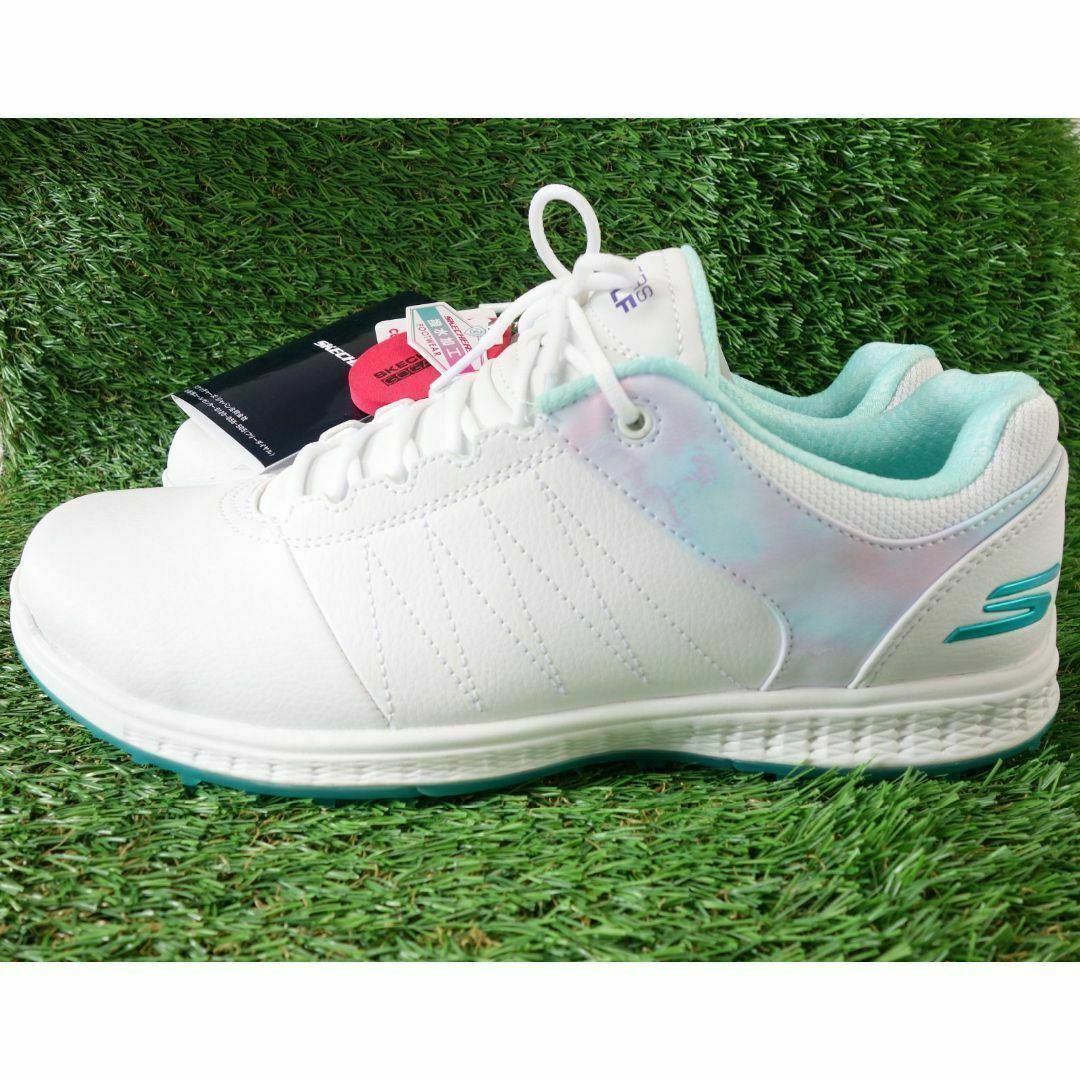 【未使用訳あり】 SKECHERS GOLF 撥水加工 スパイクレスゴルフシューズ 24.5cm ホワイト×マルチ 5GEN GOGAMAX スケッチャーズ 定価9,900円_画像2