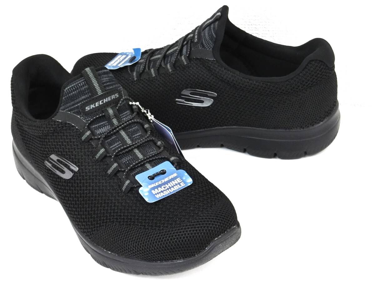 【訳あり未使用】SKECHERS SUMMITS ◆ワイドフィット◆ 軽量 メッシュスリッポンスニーカー 左23cm 右23.5cm 3E(幅広) ブラック【1231】 _画像6