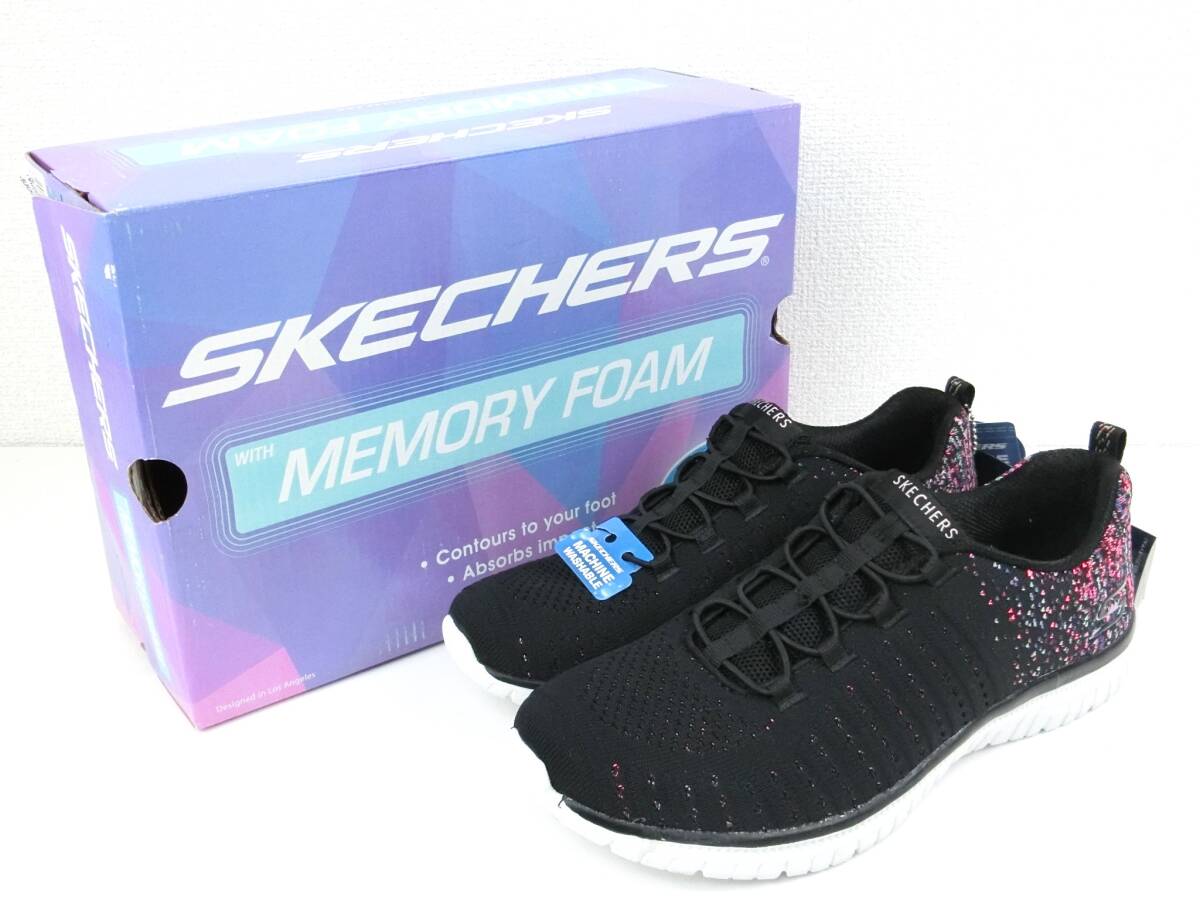 【訳あり未使用】SKECHERS VIRTUE フィット感◎ 超軽量 ニットメッシュスリッポンスニーカー 左25cm 右23cm ブラック 定価9,350円【1234】_画像1