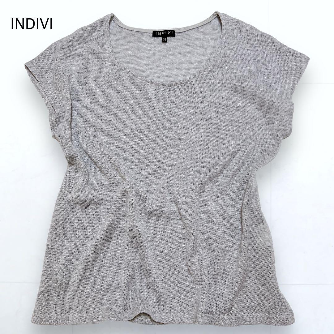INDIVI Indivi summer knitted French sleeve gray 38 lady's 