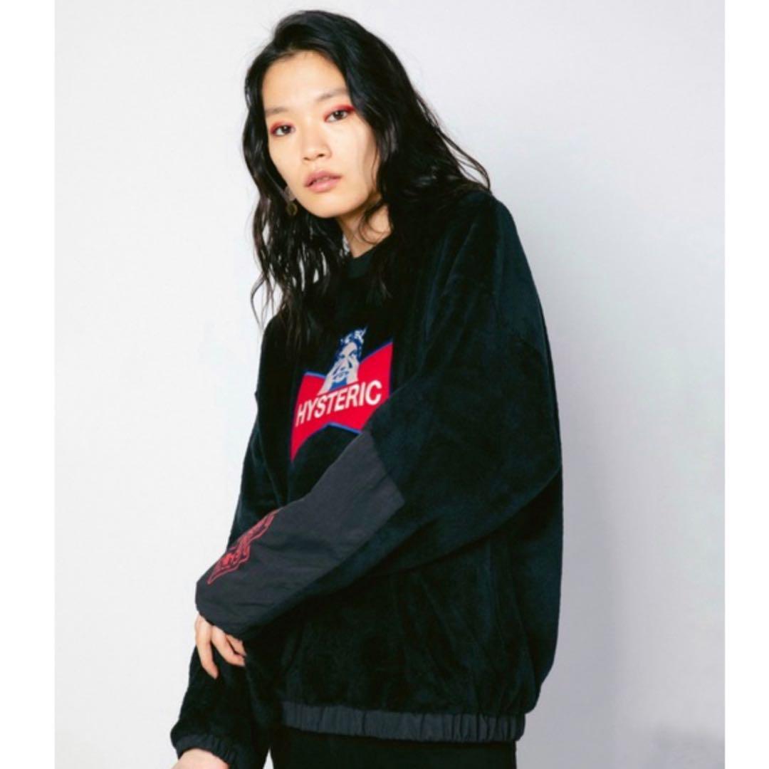  ultimate beautiful goods *HYSTERIC GLAMOUR Hysteric Glamour badge attaching oversize sweat sweatshirt black lady's F