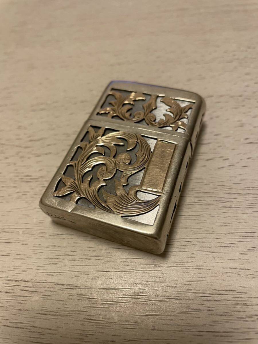 ZIPPO ジッポーライター 純銀、ゴールドケース　アラベスク模様　_画像1