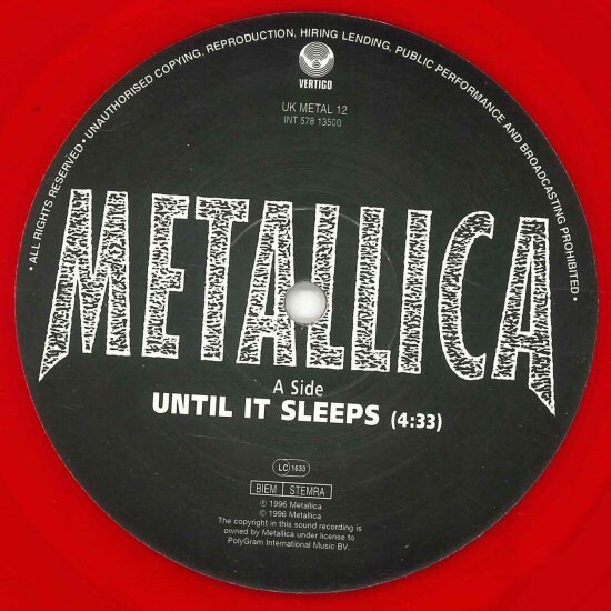 *10 -inch single [ Metallica METALLICA UNTIL IT SLEEPS 2 X 4]1996 year REDWAX limitation record 