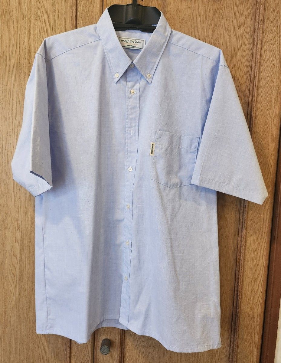 【美品】高校ボタンダウンシャツ 半袖薄いブルー胸ポケット180A