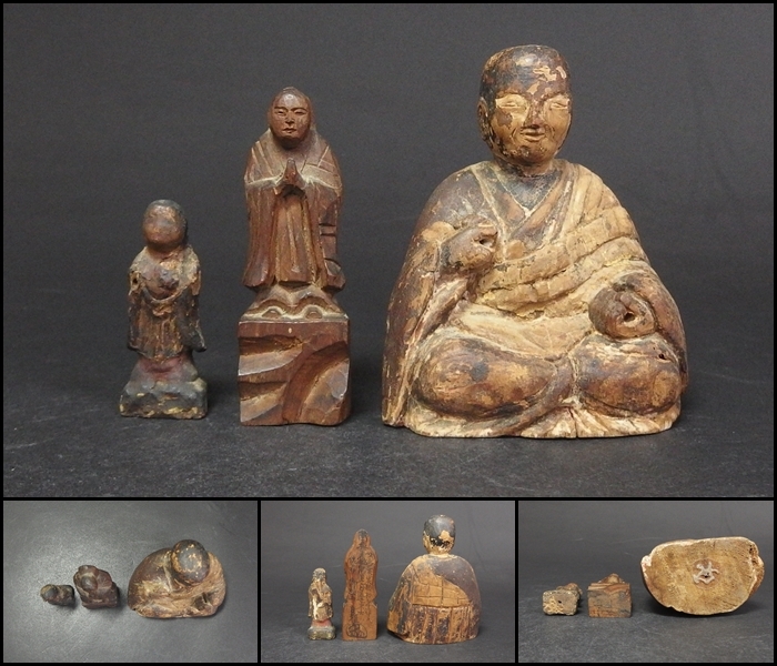 【240325②】鎌倉～江戸時代 古木彫り仏像三体 仏教美術の画像1