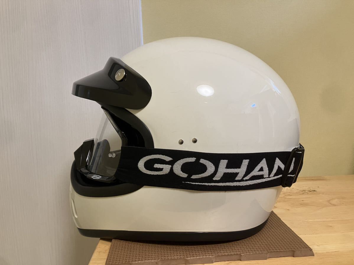 ヘルメット THK工業 B-80 FREE（58-59cm） ホワイト ゴーグル （GOHAN） バイザー（ARAI）付き 2020.10製造の画像4