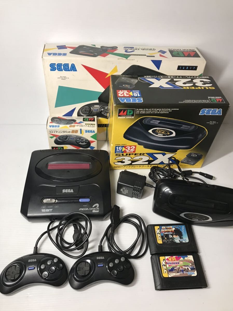 SEGA /MEGA DRIVE /メガドライブ2本体・32BITアップグレードブースター/スーパー32x/HMA-0001・ファイティングパッド6B/動作未確認ジャンクの画像1