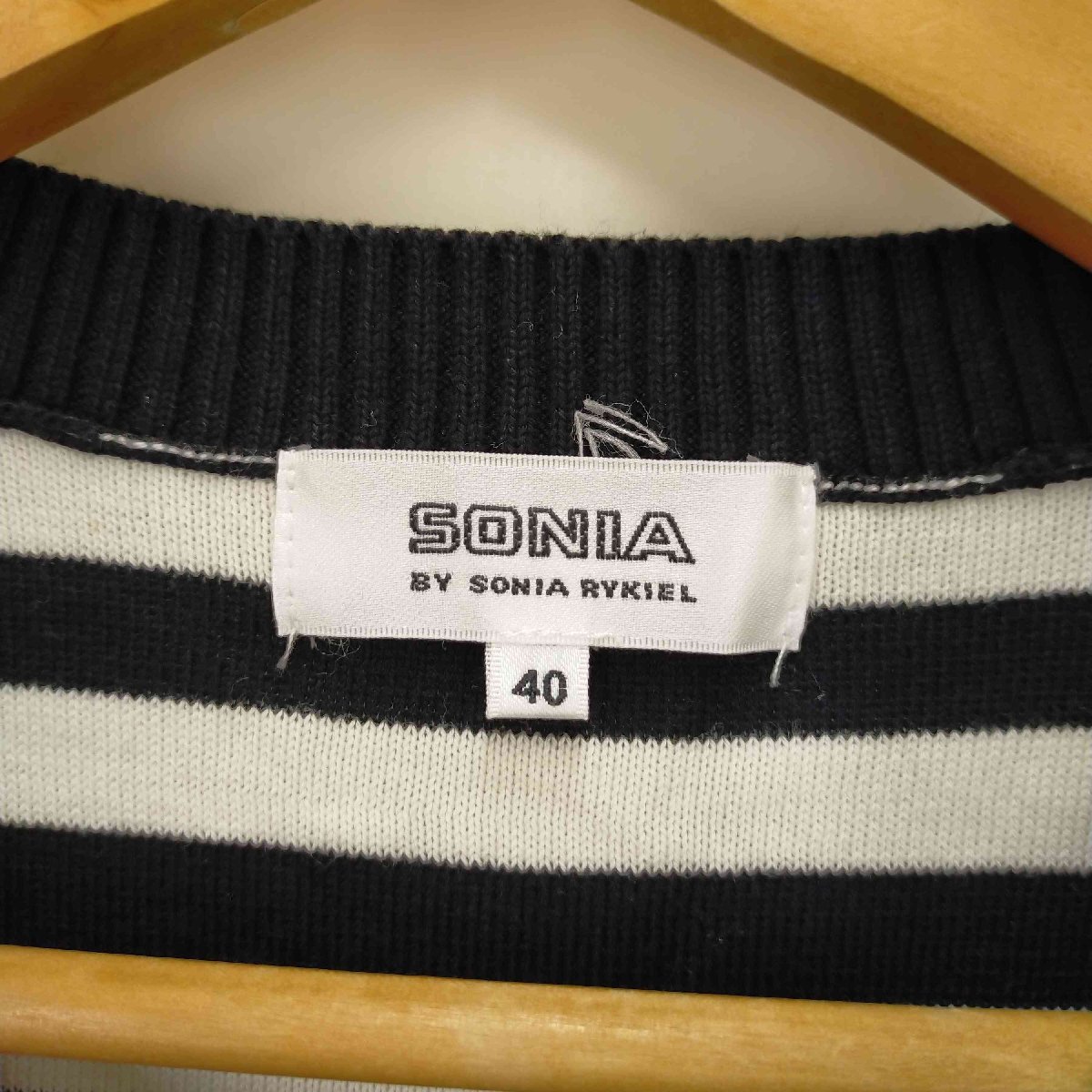 SONIA by SONIA RYKIEL(ソニアバイソニアリキエル) ストーン付きボーダー半袖ニット レ 中古 古着 0925_画像6