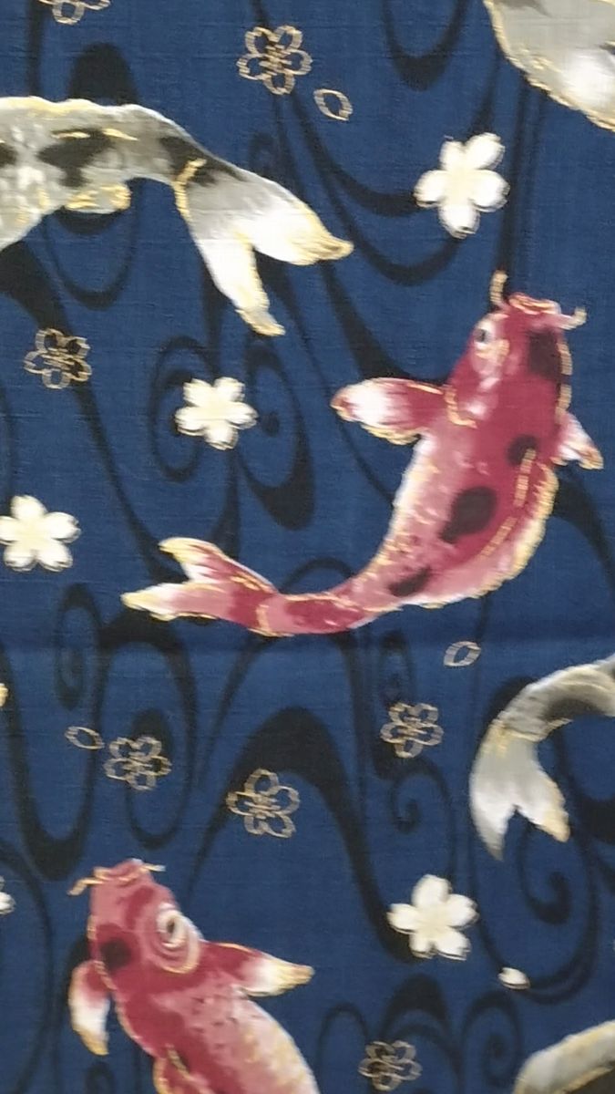 紺地に流水＆桜＆鯉　サザンクロス　ドビー　長さ約99cm　巾約110cm