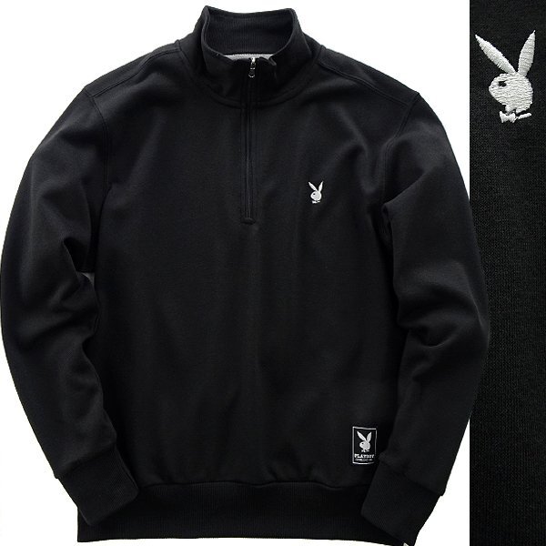 新品 プレイボーイ 裏毛 ハーフジップ スウェット L 黒【33055_99】 PLAYBOY メンズ プルオーバー トレーナー スエット HALF ZIP_画像1