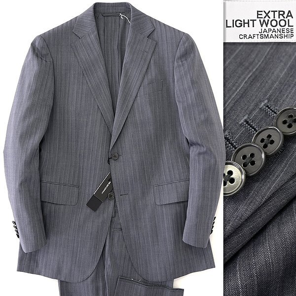 新品 スーツカンパニー 春夏 EXTRA LIGHT ウール 2パンツ スーツ AB6(幅広L) 灰 【J54363】 175-4D セットアップ ストライプ サマー メンズの画像1