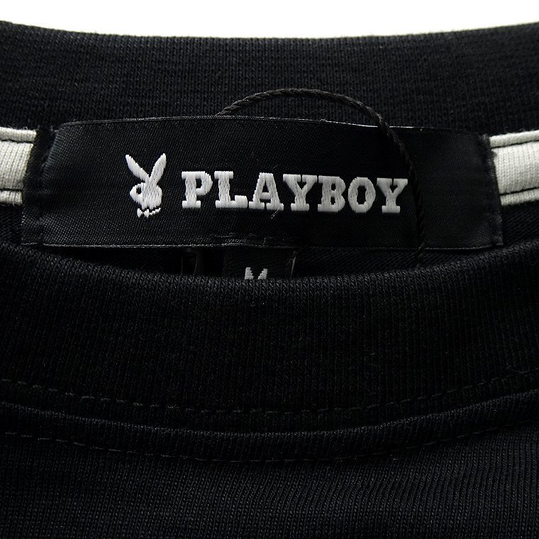 新品 プレイボーイ 24年春夏 プリント カットソー M 黒【41029_99】 PLAYBOY ロンT バニー ロゴ 長袖 コットン Tシャツ メンズ_画像9