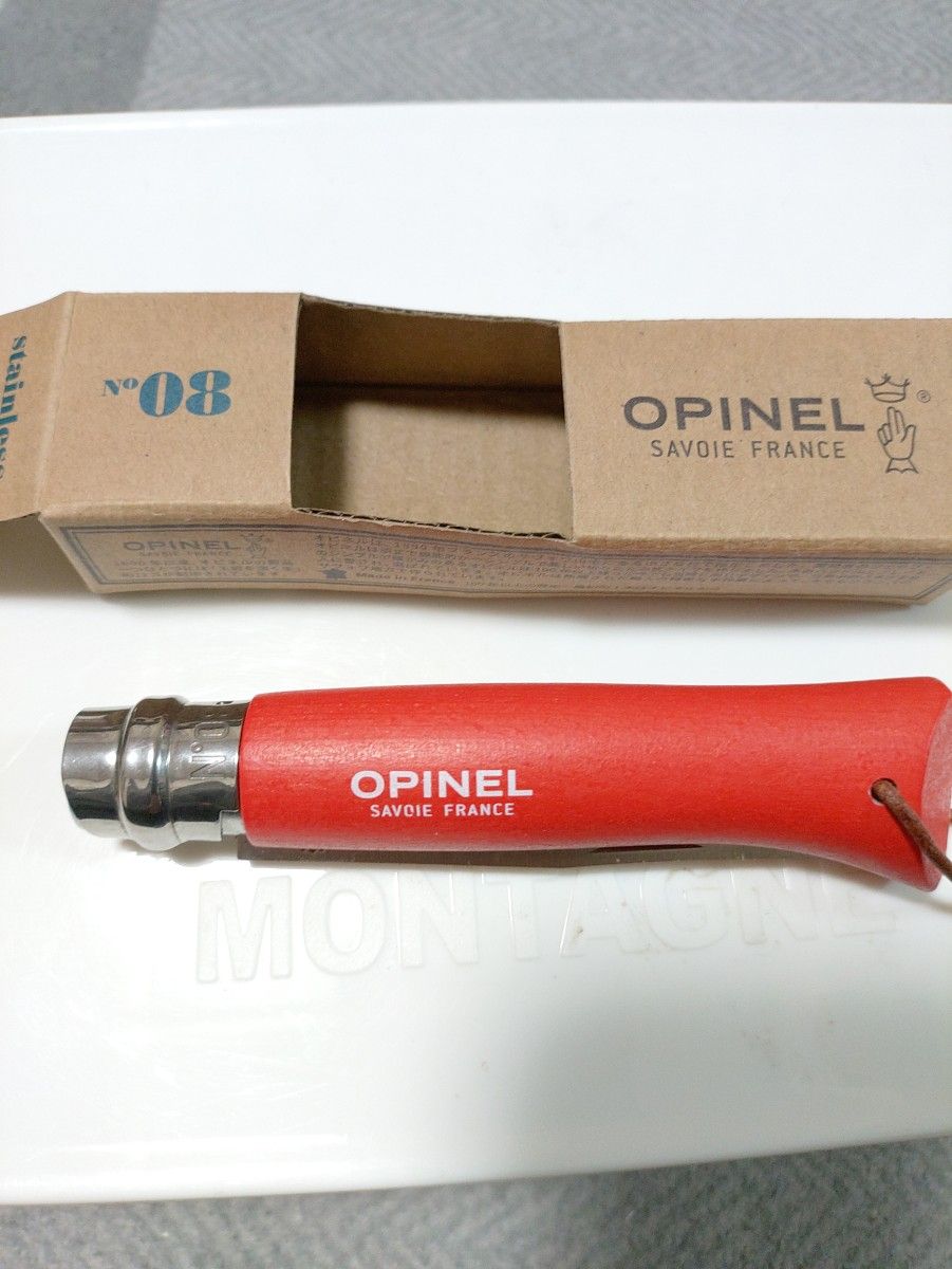OPINEL (オピネル) ステンレススチール #8皮紐付 レッド 41432 【国内正規商品】