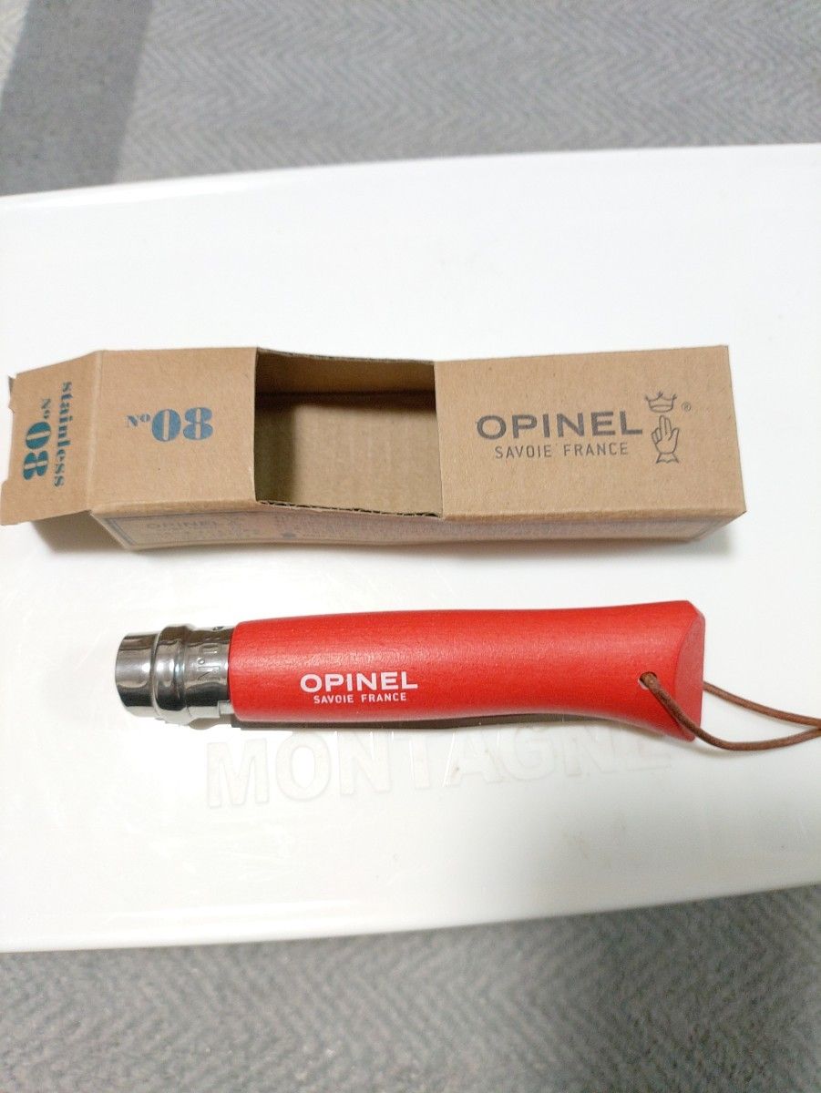 OPINEL (オピネル) ステンレススチール #8皮紐付 レッド 41432 【国内正規商品】