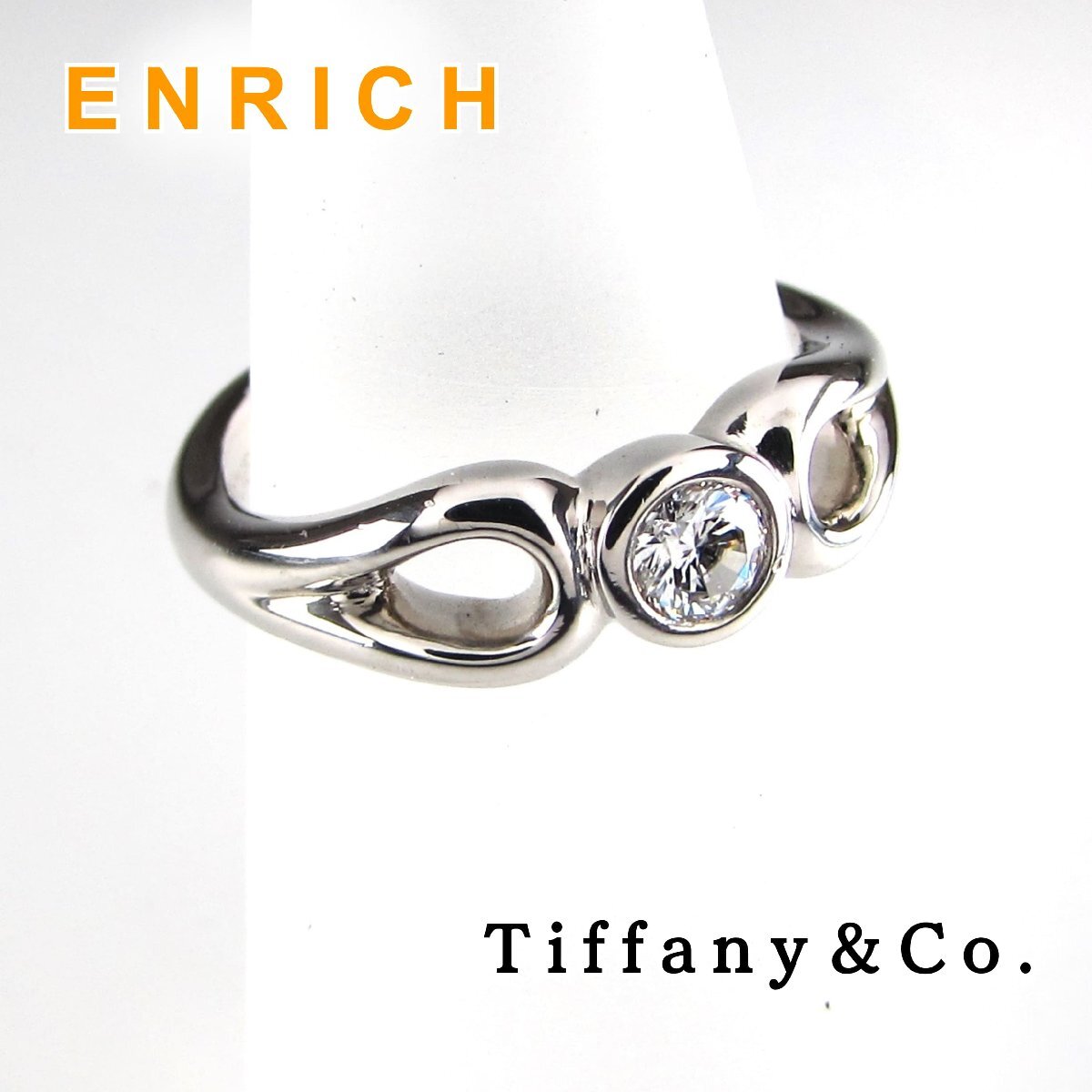 Tiffany&Co. ティファニー オープン ティアドロップ ダイヤモンド リング 1P 指輪 Pt950 プラチナ 8号 #48 / 6928wrpe_画像1