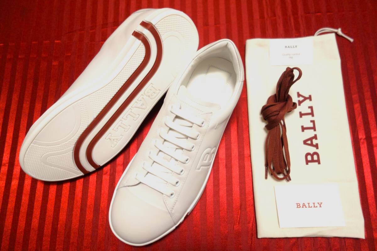  обычная цена 10 десять тысяч иен ^ не использовался товар Bally (BALLY) B Logo кожа спортивные туфли белый US91/2D EU81/2E ( Япония размер 27~27.5cm)