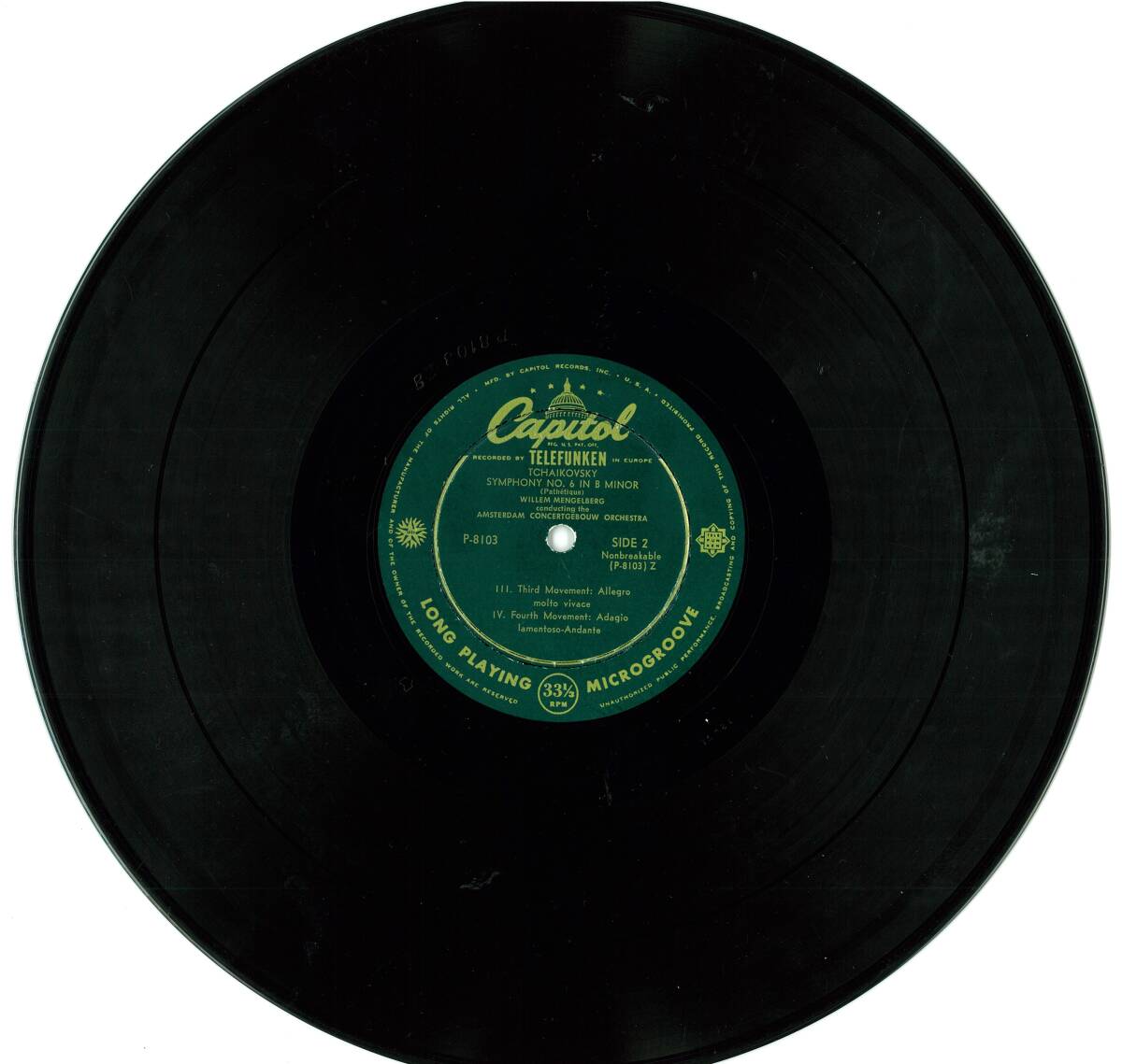 極希少 メンゲルベルク＆コンセルトヘボウ チャイコフスキー：交響曲第6番《悲愴》(1941年) 高音質！米Capitol/Telefunken盤の画像5