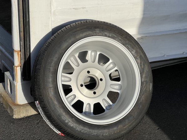 送込 新品 14x6J PCD100 4穴 14インチ タイヤホイール 2本 155/65R14 アルト ロードスター プロボックス コペン ラパン ホワイトリボン_画像6