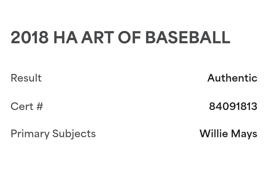 2018 Historic Autographs ART OF BASEBALL■WILLIE MAYS 直筆サイン【PSA/DNA AUTHENTIC】ウィリー・メイズの画像2