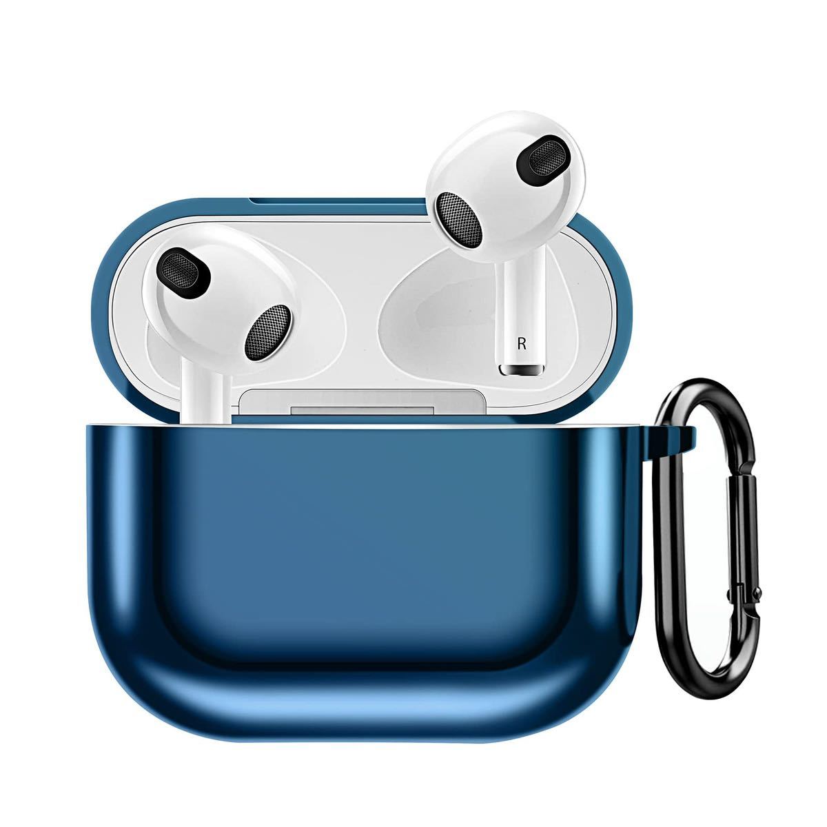 Apple AirPods 第3世代 収納ケース AirPods3 保護カバー コンパチブル メッキ TPU耐衝撃 軽量 ネイビー