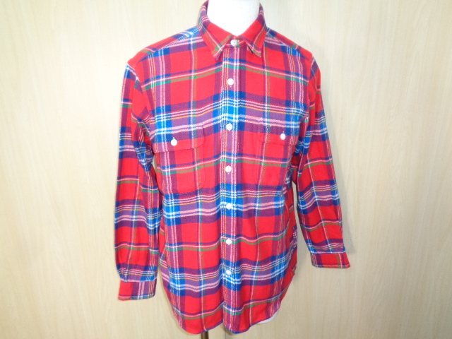 r41◆POLO RALPH LUREN CLASSIC FIT タータンチェック フランネルシャツ◆ポロ ラルフローレン Mサイズ 赤色系 綿100％ 6C_画像1