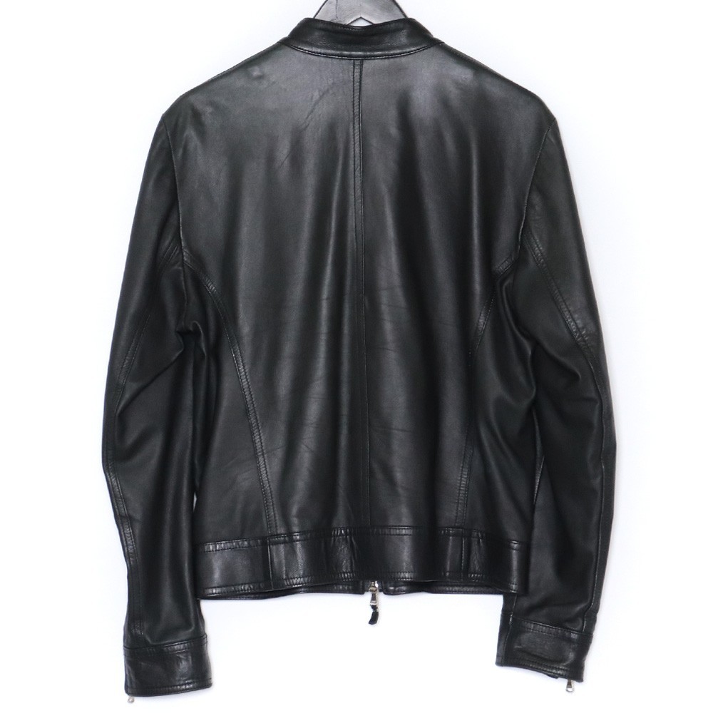 EMMETI ラムスキンレザーシングルライダースジャケット サイズ46 ブラック エンメティー シープ leather riders jacket_画像2