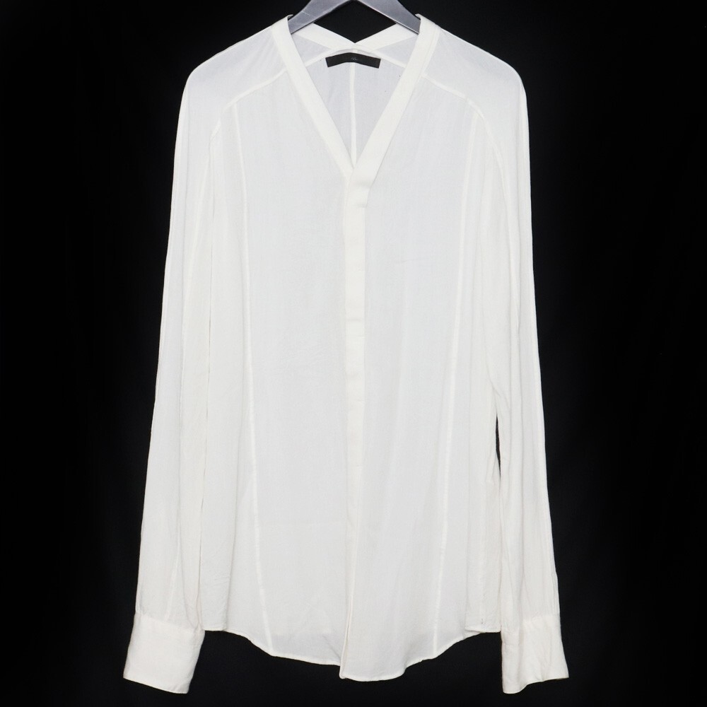 MA_JULIUS Vネックシャツ サイズ2 ホワイト エムエーユリウス V-neck Shirt レーヨン_画像1