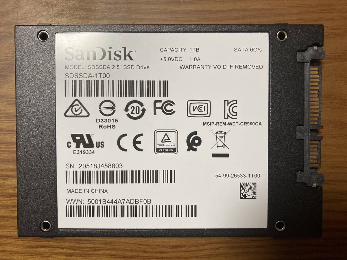 【使用時間小】SanDisk サンディスク SDSSDA-1T00 （2.5インチ SSD SATA 1TB）