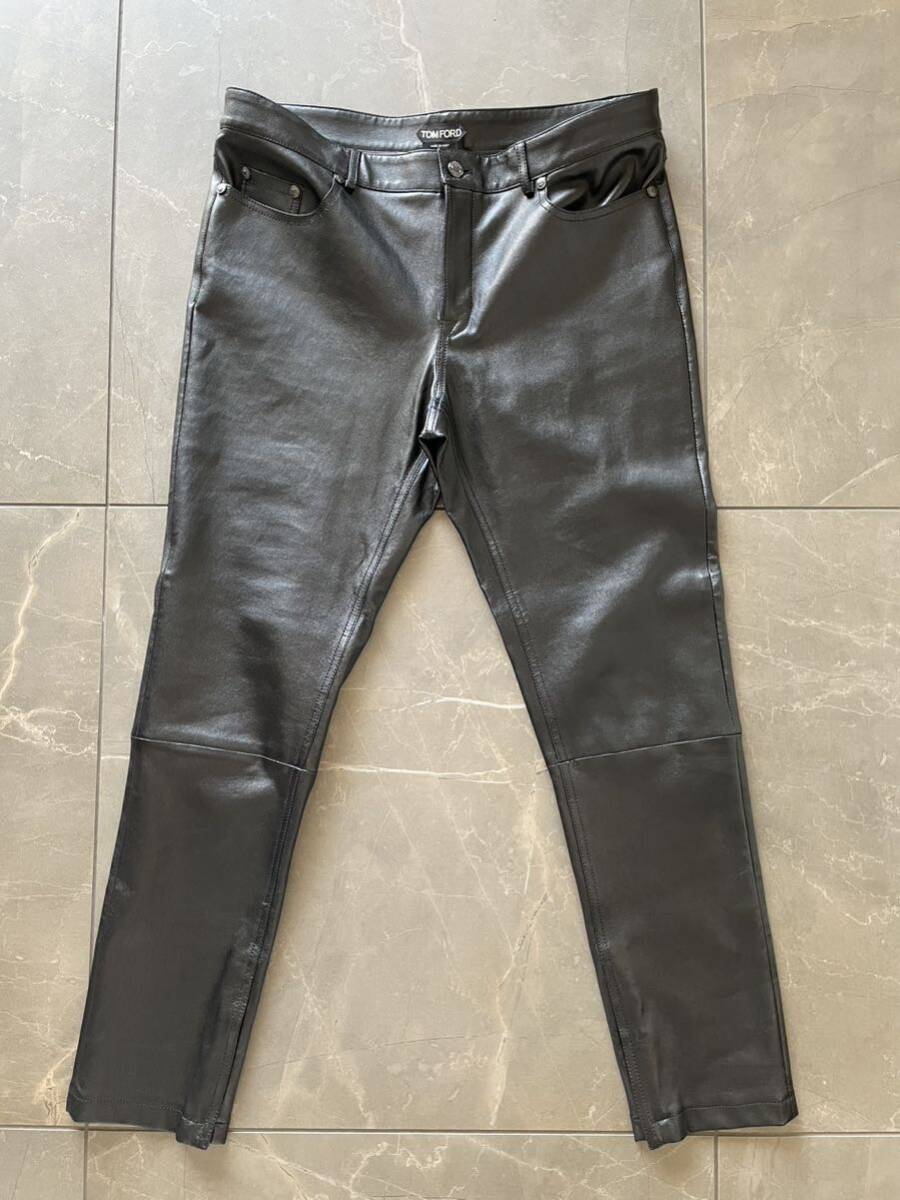 TOM FORD( Tom Ford ) ram leather tapered pants Zip black leather pants 46