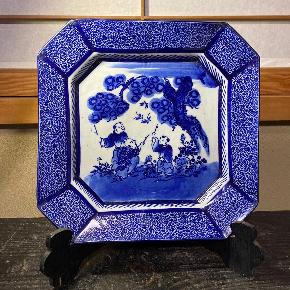 骨董 古伊万里 染付 角皿 伊万里 印判 時代物 飾皿|Yahoo 骨董 古伊万里 染付 角皿 伊万里 印判 時代物 飾皿|Yahoo
