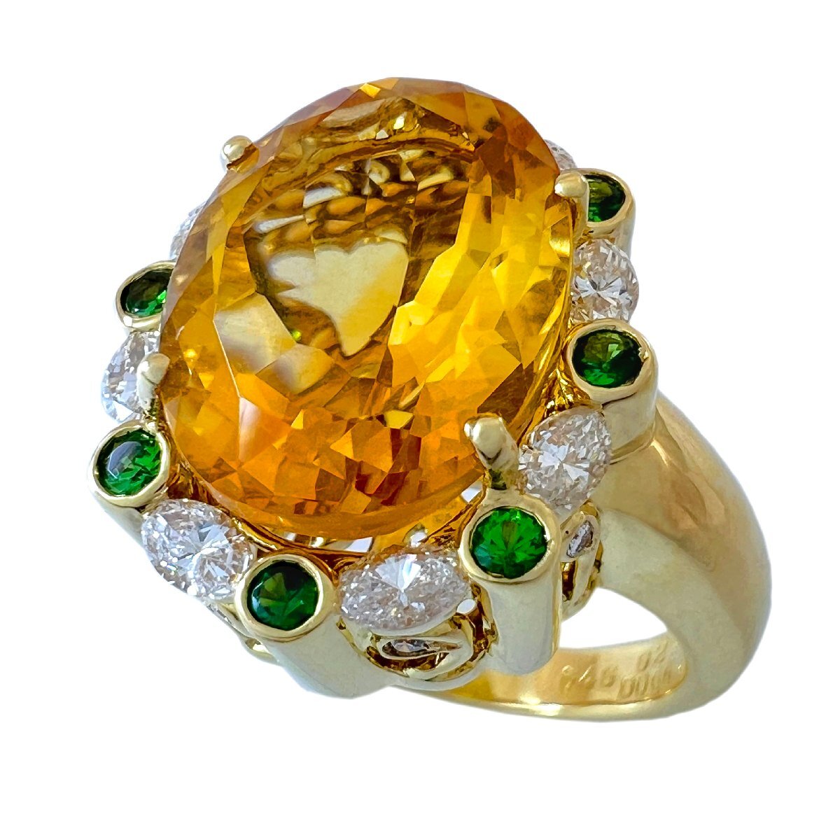 【SALE/37%OFF】 KARATI カラッチ リング 大粒 シトリントパーズ 6.46ct ダイヤ グリーンガーネット K18 YG 13号 指輪 希少 レア トパーズ