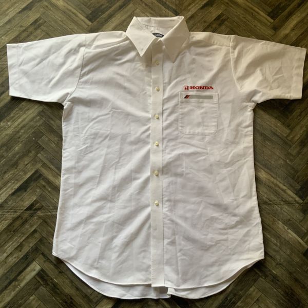 ヤM2171 HONDA ホンダ ワークシャツ 半袖 ロゴ ホワイト LL 汚れありの画像1