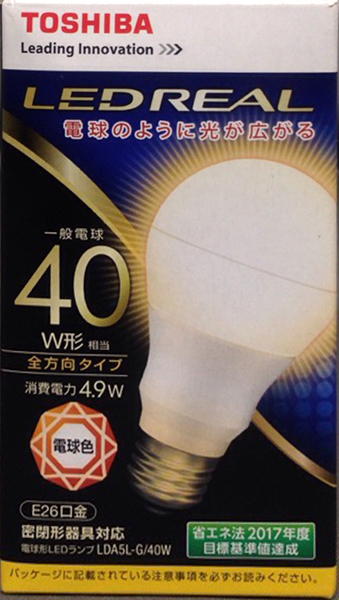 ☆激安！東芝/TOSHIBA LED電球 E26金 電球色 LDA5L-G/40W(市価\825円税込) 消費電力4.9W 14年発売/未使用□NM_画像3