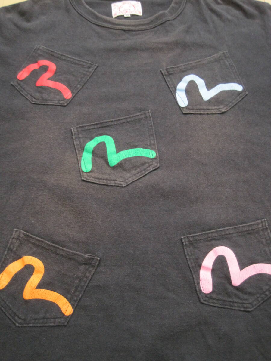 レア　エヴィス EVISU×Warehouseウエアハウス　ランダムポケット　多ポケット　Tシャツ　４２　日本製_プリント部分にひび割れがあります
