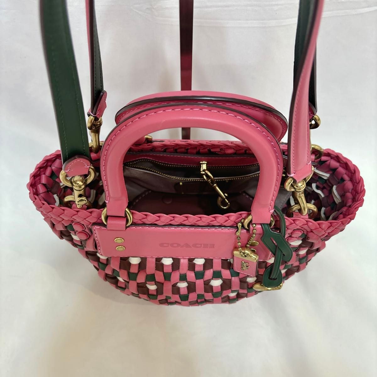 希少】 COACH コーチ ウーブントート ピンク 編み込みレザー 希少】 COACH コーチ ウーブントート ピンク 編み込みレザー