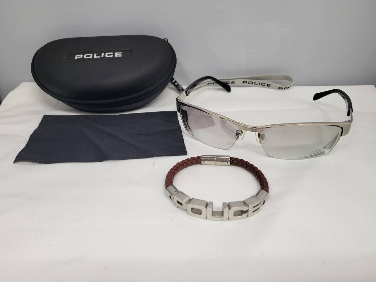  Police POLICE раз ввод солнцезащитные очки кожа браслет 2 позиций комплект солнцезащитные очки кейс есть 