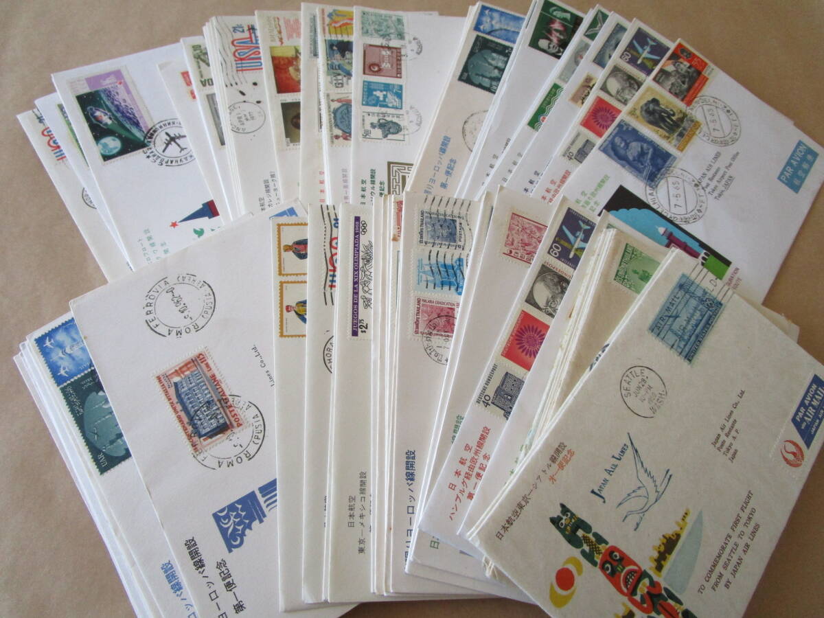 ★日本航空 第一便記念カバー 外国切手 80枚★の画像1