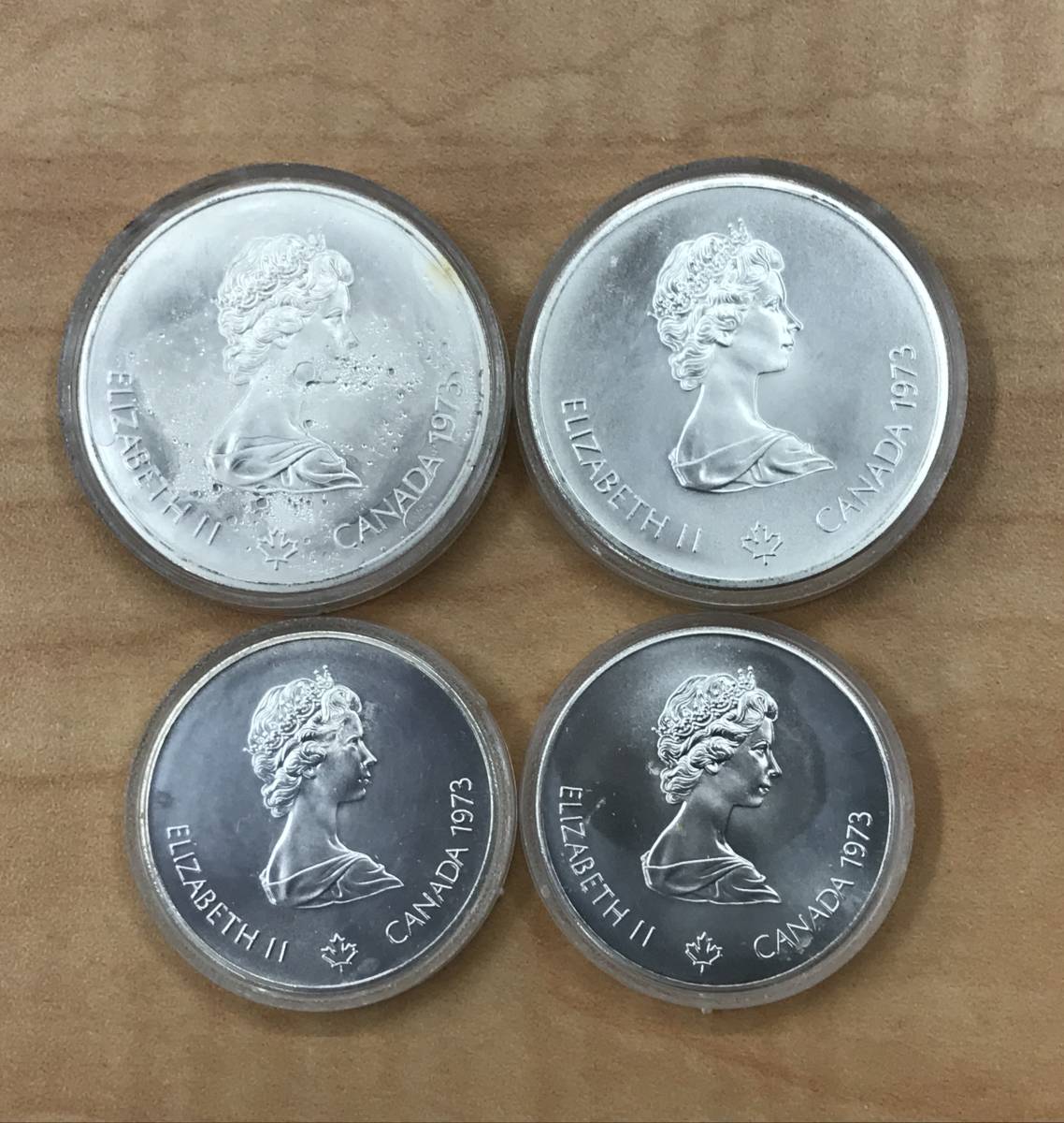 蒙特利爾奧林匹克運動會1976年加拿大紀念硬幣 銀幣5美元10美元4張(件) 原文:モントリオール オリンピック 1976年 カナダ 記念コイン 銀貨 5ドル 10ドル 4枚
